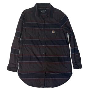 Carhartt Striped Rugged Flex Western Gorpcore Flannel Grey Shirt Size Medium